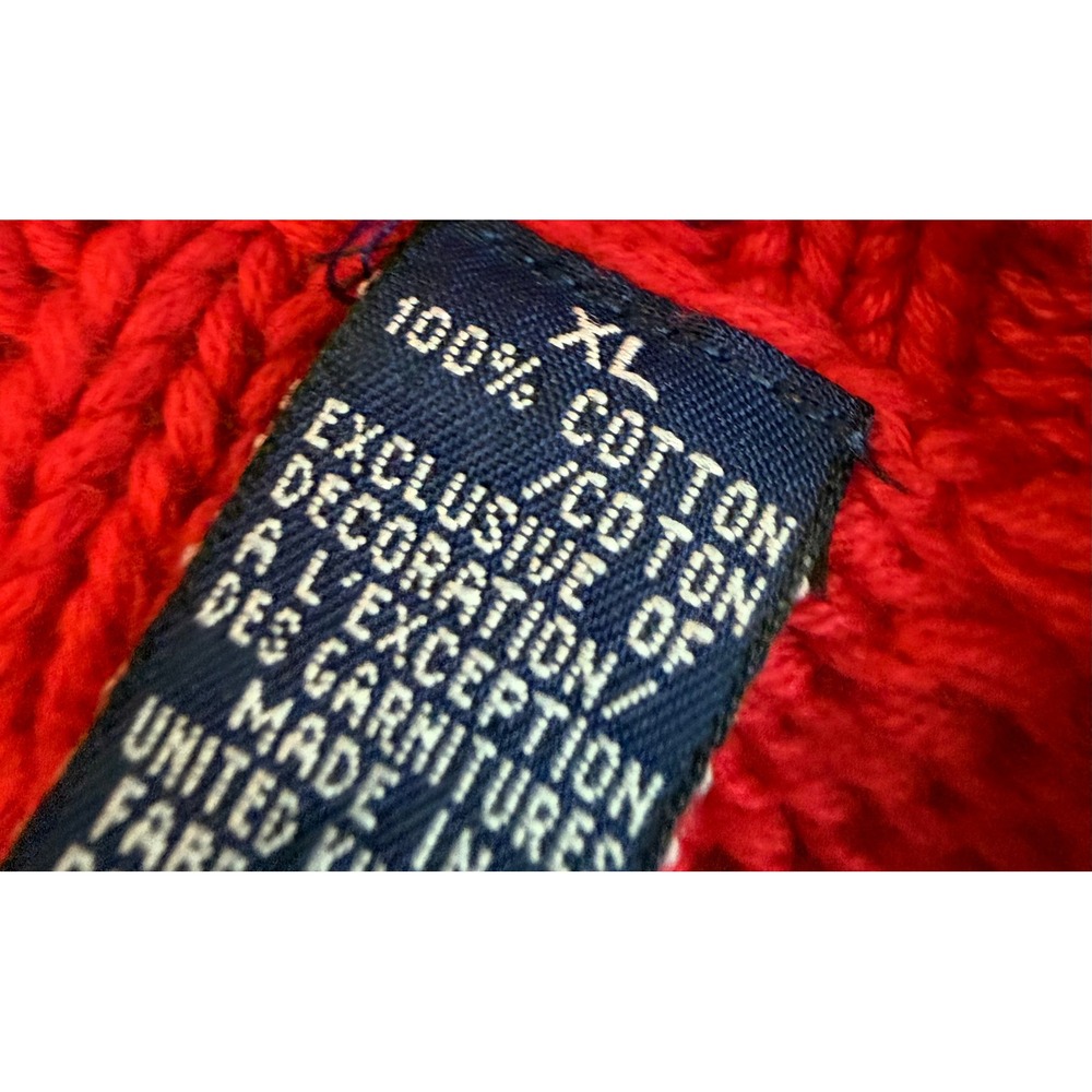 Vintage 90s GAP XL Red Cable Knit Cardigan Sweater Plaid Ribbon Weave 100% Cott - Picture 4 of 10